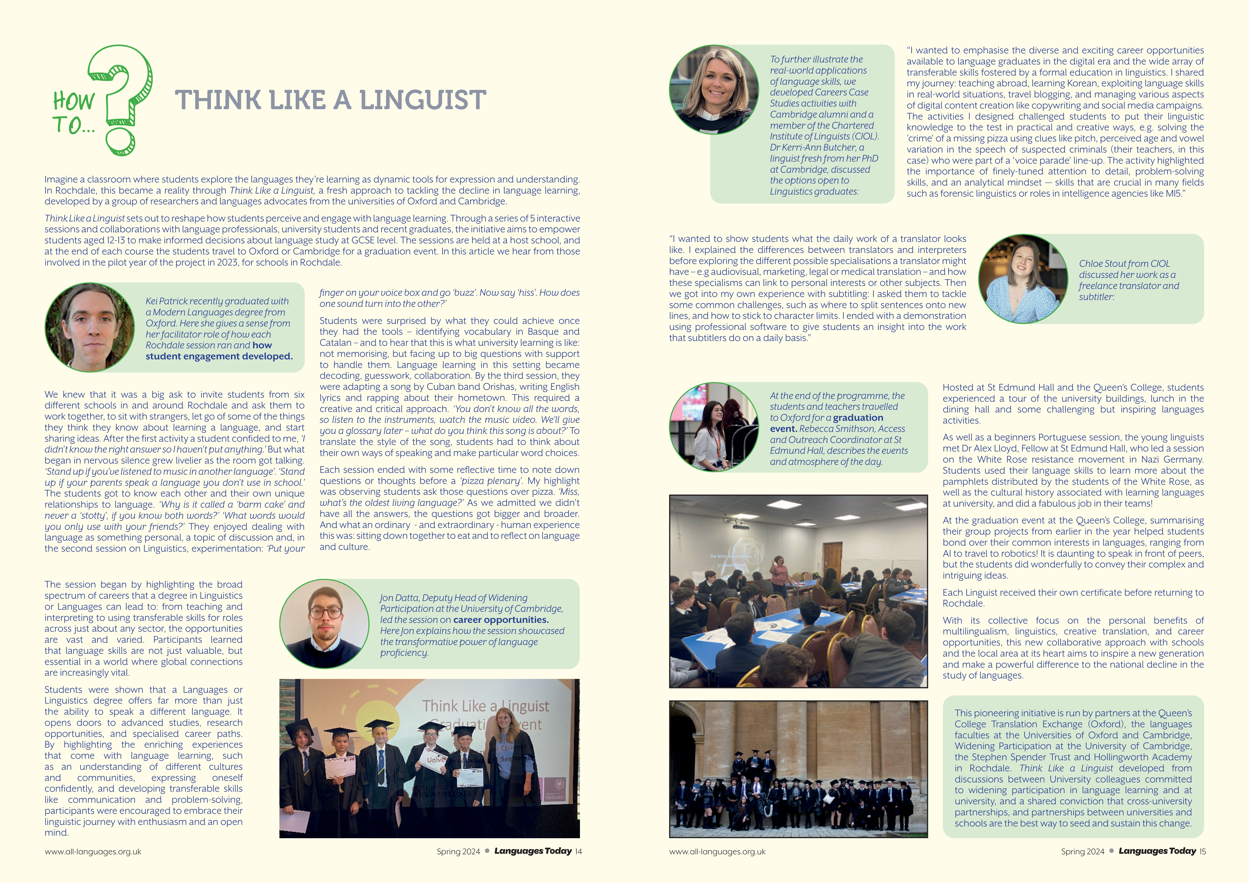 PDF of article about the Think Like a Linguist project, published in Languages Today. Full plain text version of the article is included below the image.